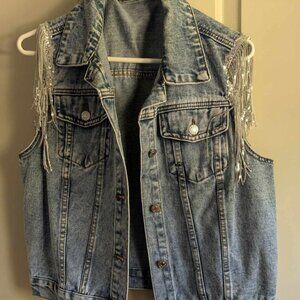 Denim vest with silver fringe